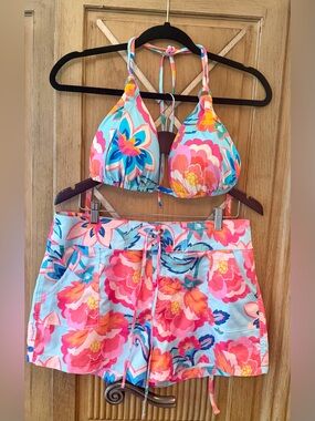 La Blanca Turquoise Floral Bikini Top and Swim Shorts